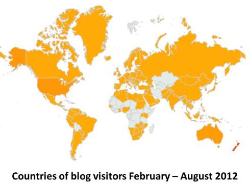 Blog visitors - countries of, Feb-Aug 2012